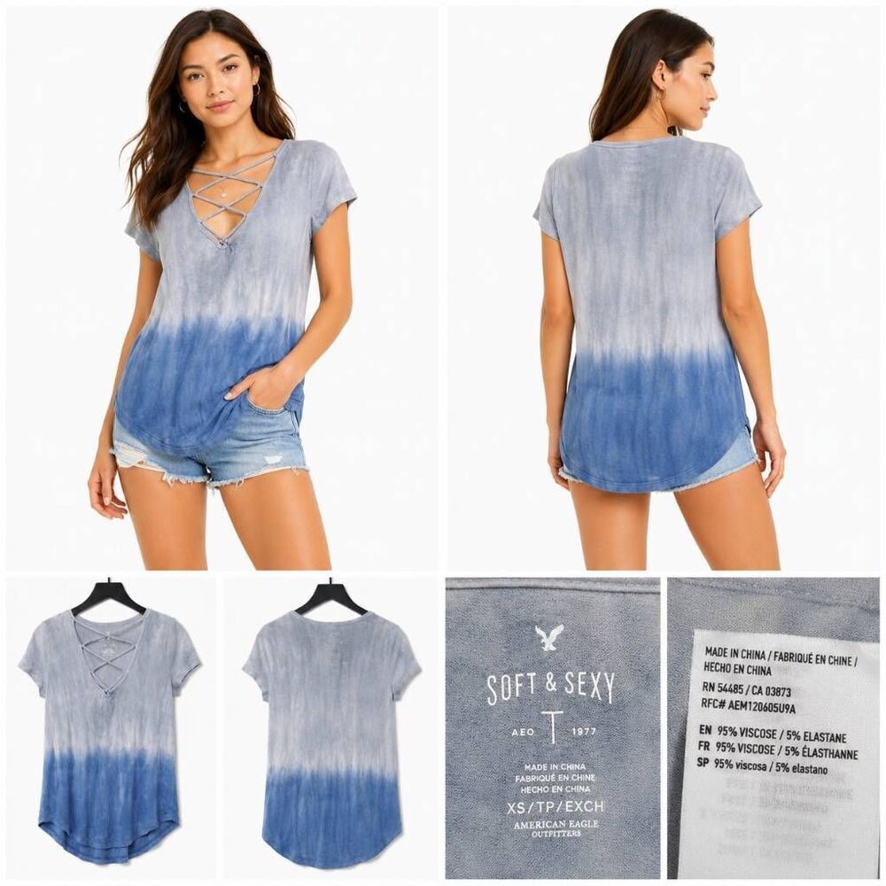 American Eagle Soft Sexy Lace Up Tee XS
